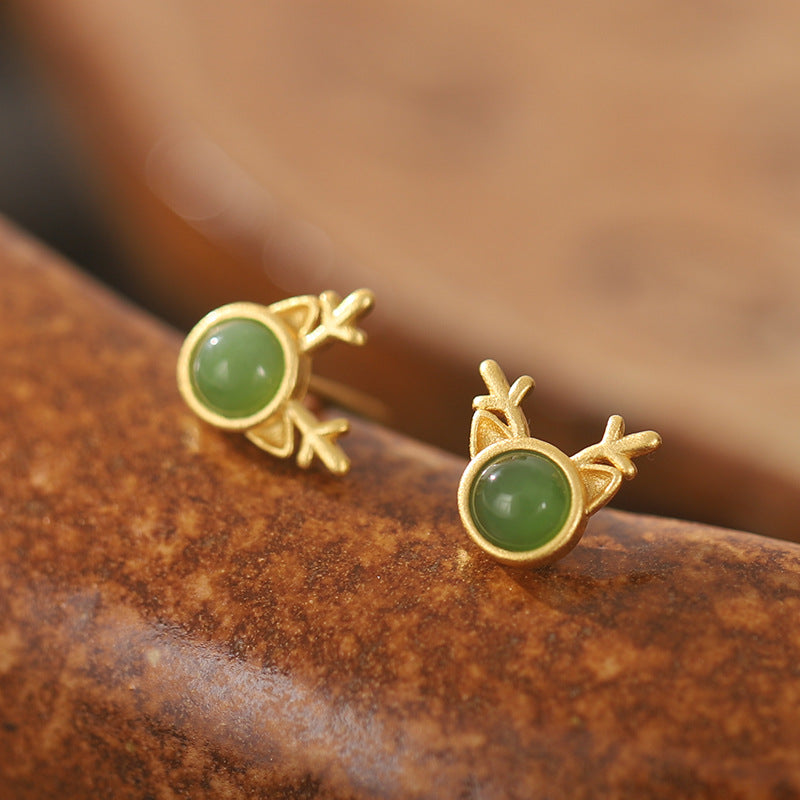 Lovery Deer Design Golden Plated Earring Stud