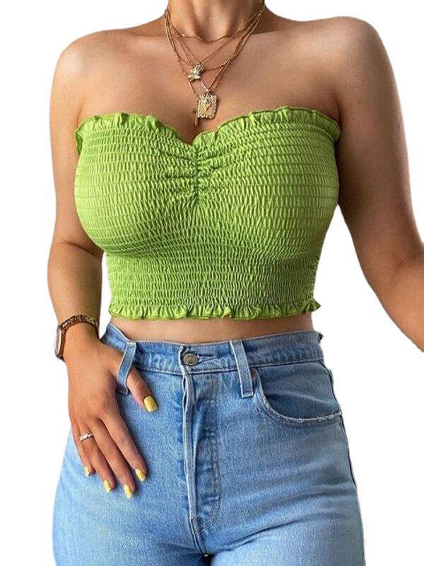 Women Summer Strapless Sheath Crop Tops-STYLEGOING