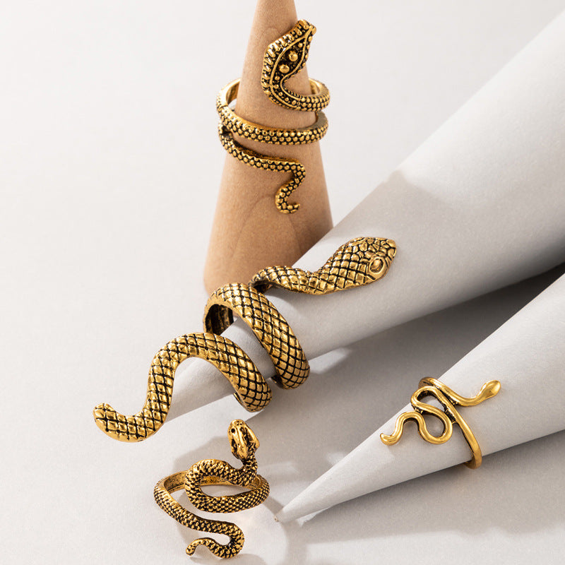 Vintage Cool Snake Shape Rings for Women 4pcs/set