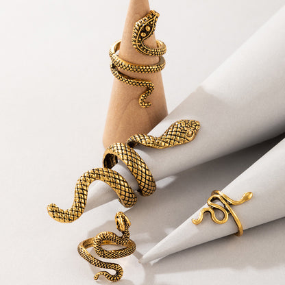 Vintage Cool Snake Shape Rings for Women 4pcs/set