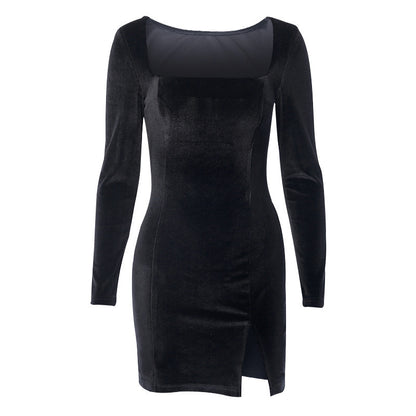 Vintage Black Split Front Mini Dresses