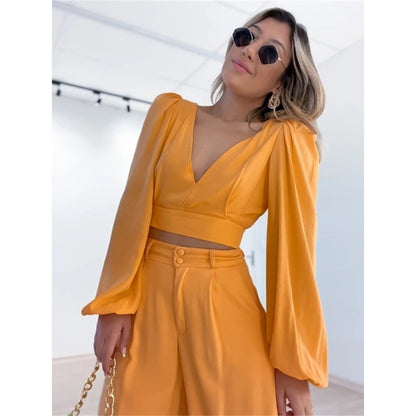 Casual High Waist Spring Wide Legs Women Suits