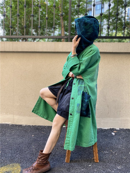 Vintage Plus Sizes Green Long Trenchcoat-STYLEGOING