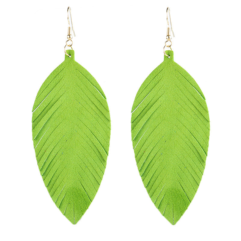 Leaves Designed Tassels Pu Leather Women Earrings