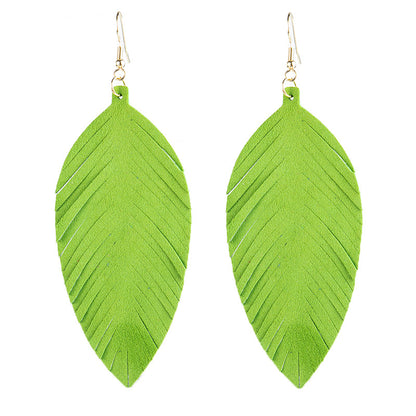 Leaves Designed Tassels Pu Leather Women Earrings