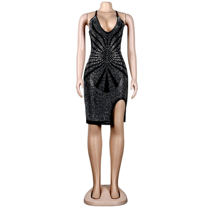Sexy Deep V Neck Diamond Party Dresses