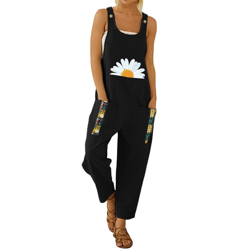 Summer Women Daisy Print Jumpsuits-STYLEGOING