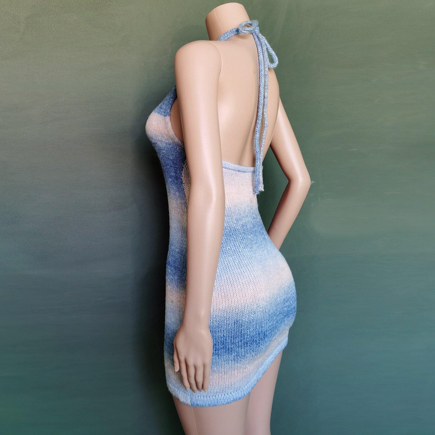 Sexy Deep V-neck Rainbow Knitting Dresses-STYLEGOING