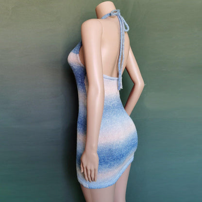 Sexy Deep V-neck Rainbow Knitting Dresses-STYLEGOING