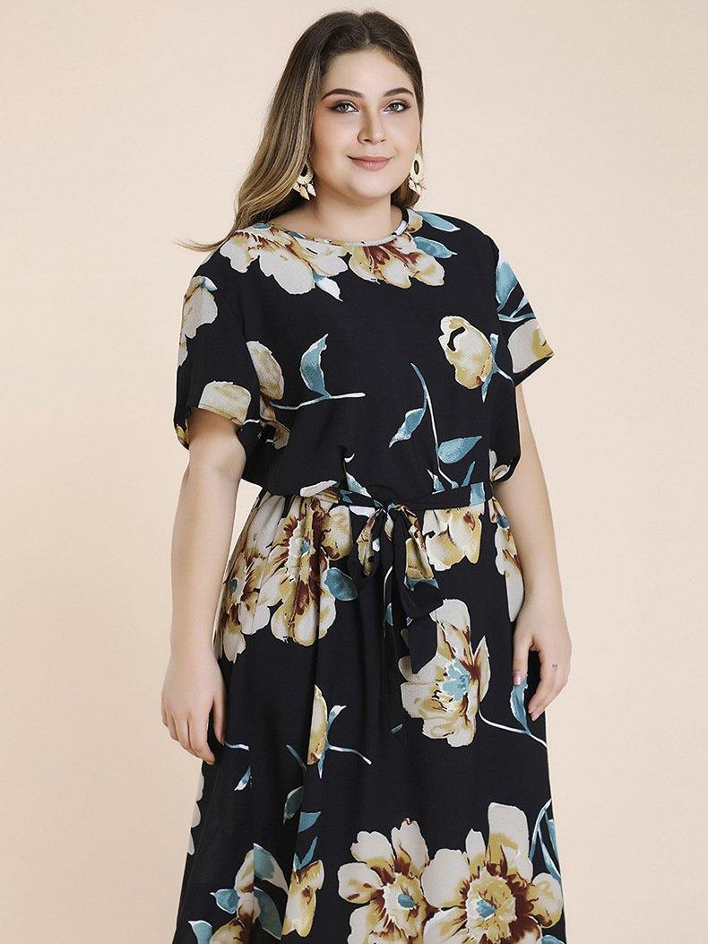 Plus Sizes Short Sleeves Long Dresses-STYLEGOING