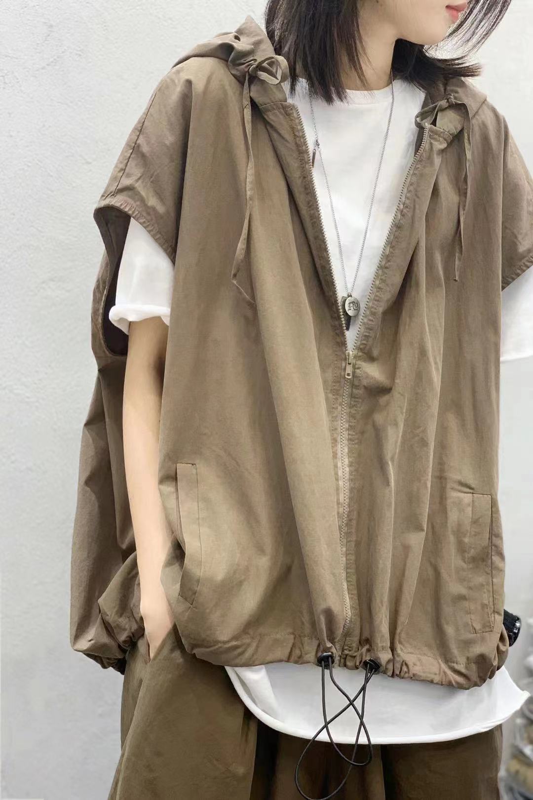 Women Linen Drawstring Leisure Fall Jacket-STYLEGOING
