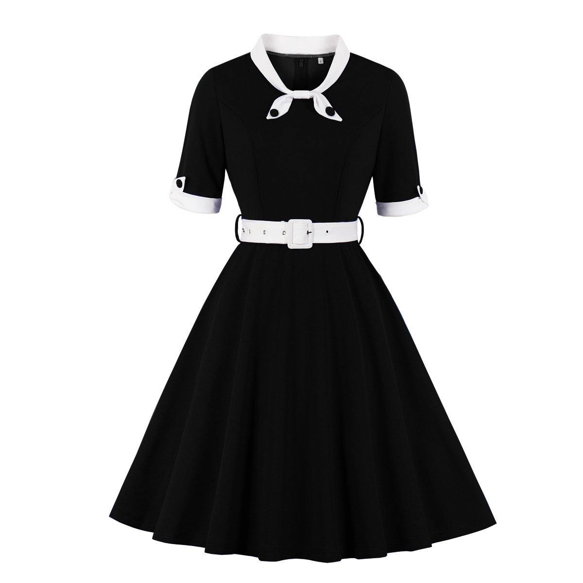 Women Vintage Short Sleeves Midi Dresses-STYLEGOING