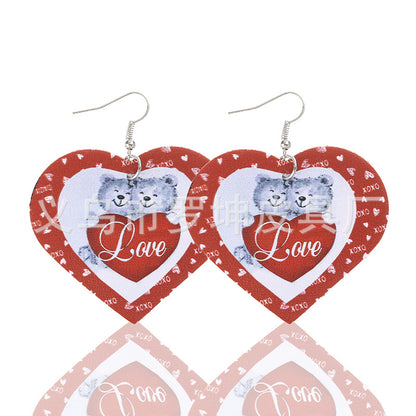 3pcs/Set Pu Leather Sweetheart Design Pink Earrings for Women