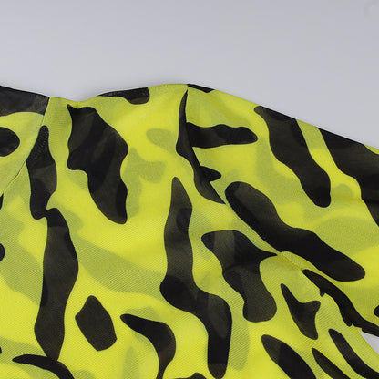 Sexy High Neck Yellow Leopard Long Sleeves Women Dresses