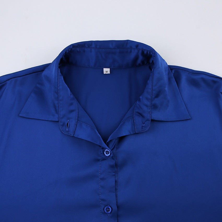 Casual Blue Two Pieces Long Sleeves Shirts and Pants Suits