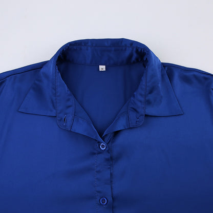 Casual Blue Two Pieces Long Sleeves Shirts and Pants Suits