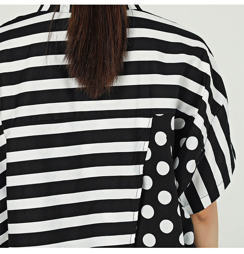 Summer Dot Print Irregular Top Blouses for Women