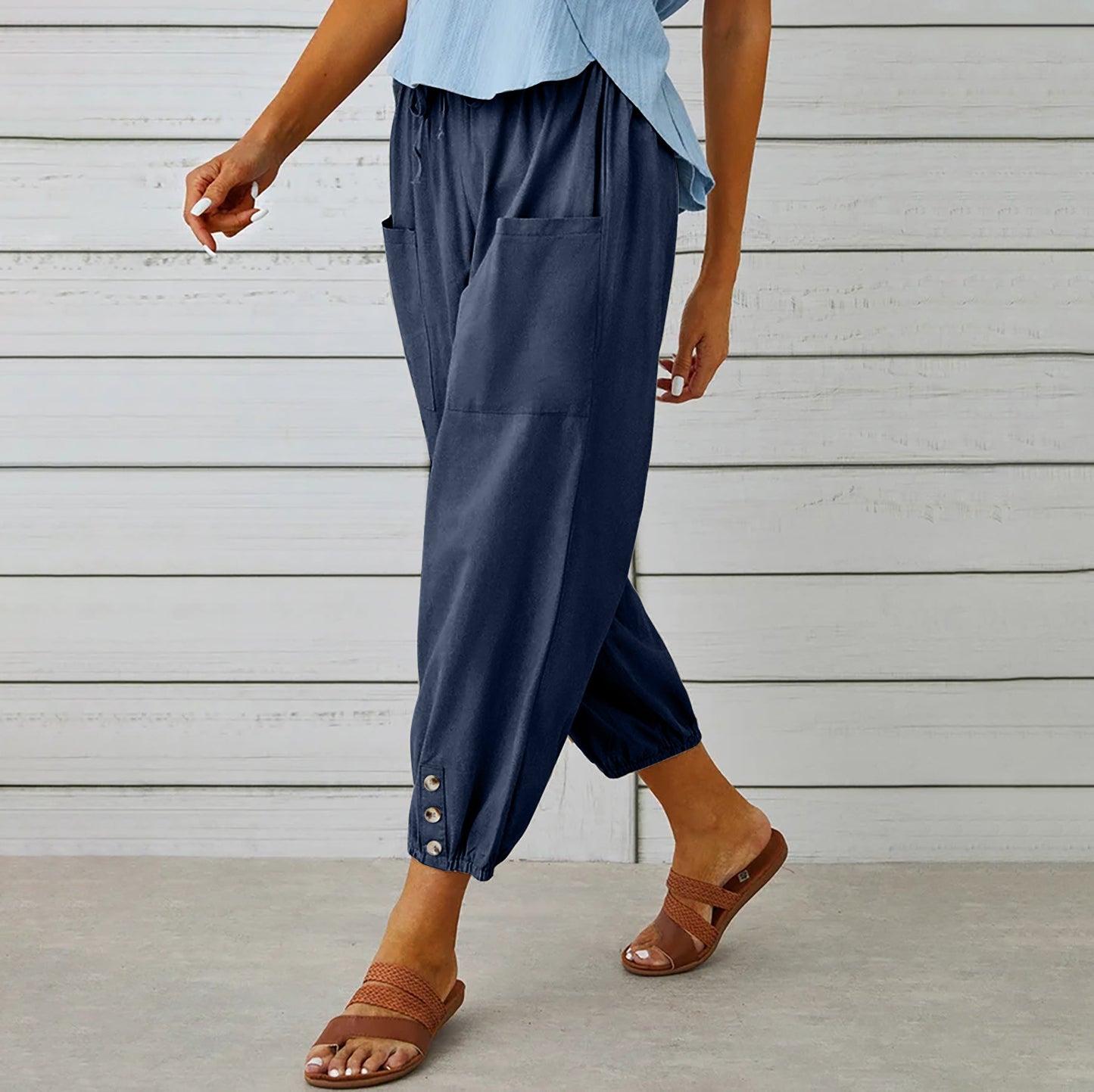 Casual High Waist Linen Wide Legs Pants for Women