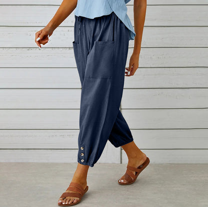 Casual High Waist Linen Wide Legs Pants for Women