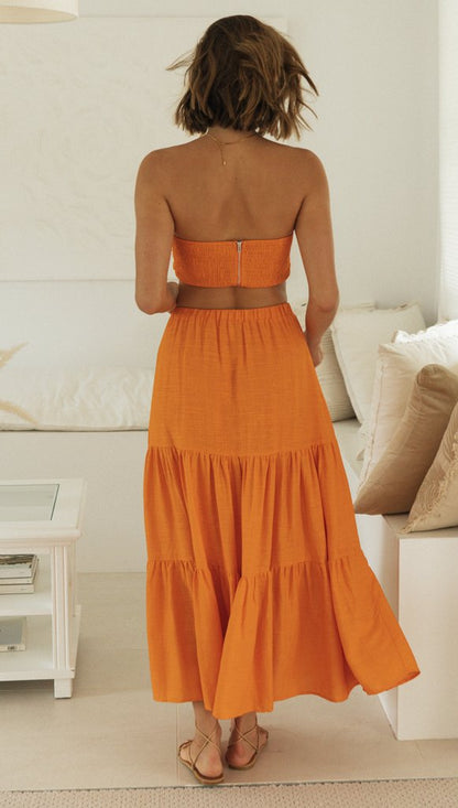 Sexy Women Strapless Tops and Skirts Suits