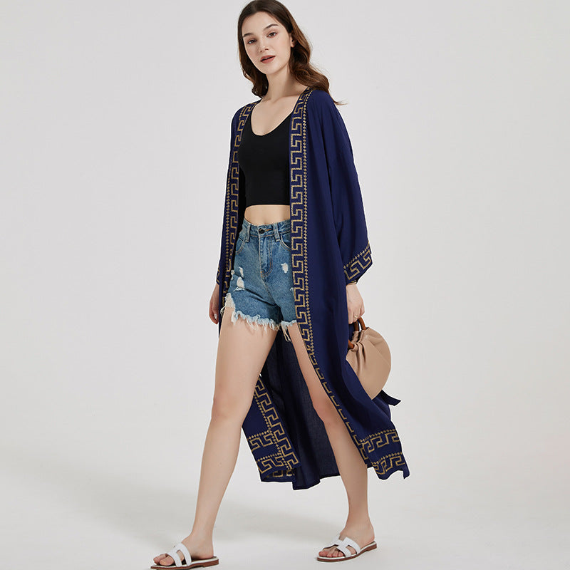 Navy Blue Summer Holiday Beach Bikini Cover Ups