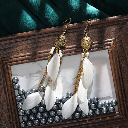 Bohemian Feather Design Women Drop Rings
