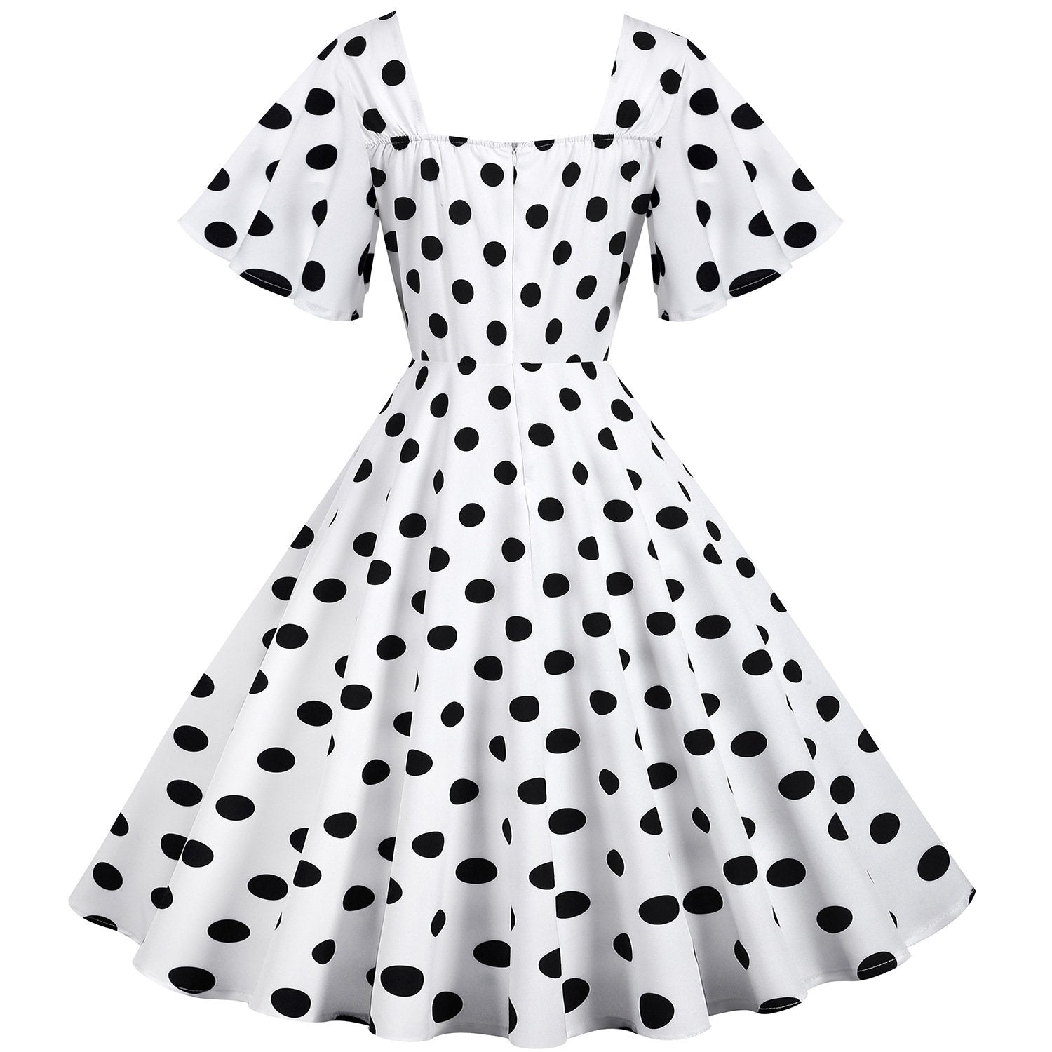 Retro Dot Print Short Sleeves Short Dresses-STYLEGOING