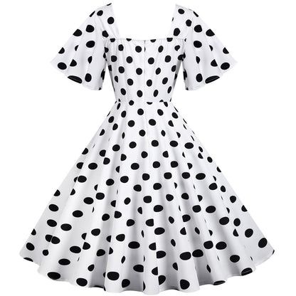 Retro Dot Print Short Sleeves Short Dresses-STYLEGOING