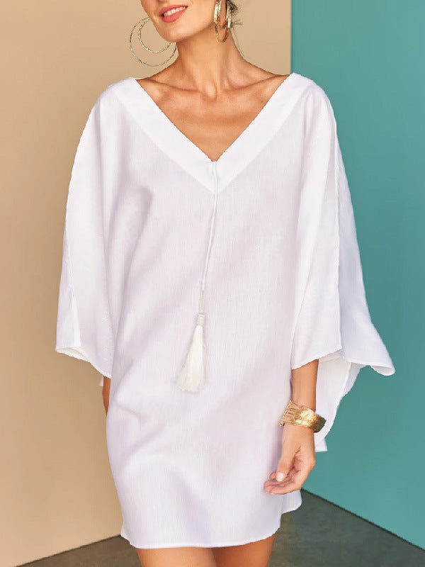 White A Line Mini Bat Dresses