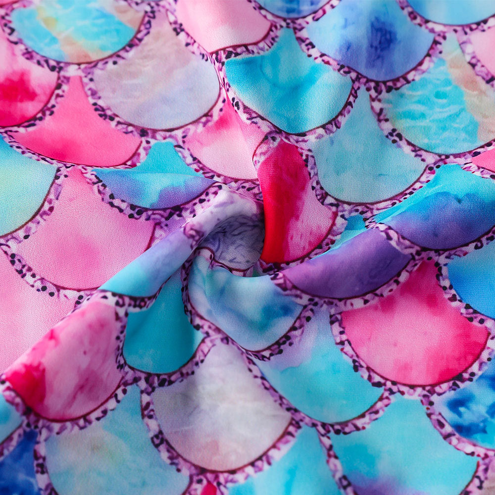 3D Fish Scale Design Two Pieces Swimsuits for Girls