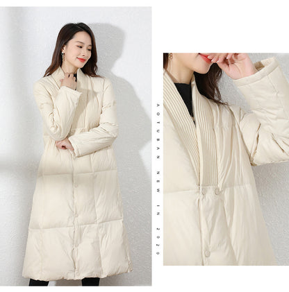 Leisure V Neck Winter Down Overcoats for Women