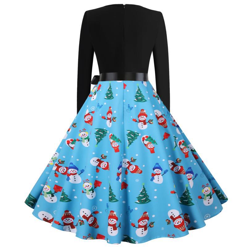 Blue Long Sleeves Snowman Christmas Dresses