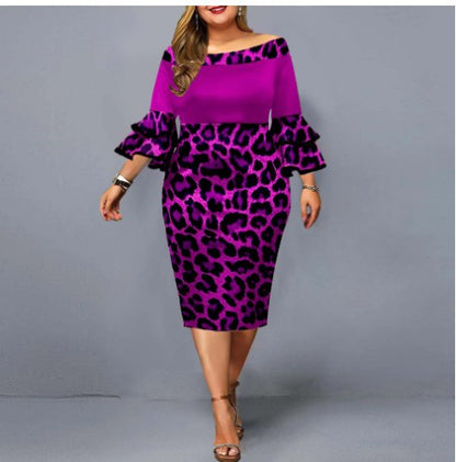 Sexy Leopard Trumpet Sleeves Plus Sizes Party Dresses