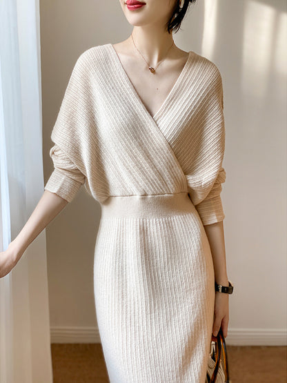 Sexy V Neck Sheath Knitted Dresses for Women