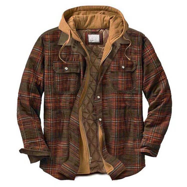 Long Sleeves Plaid Hoodies Winter Overcoat for Men-STYLEGOING