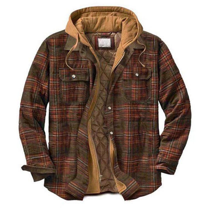 Long Sleeves Plaid Hoodies Winter Overcoat for Men-STYLEGOING