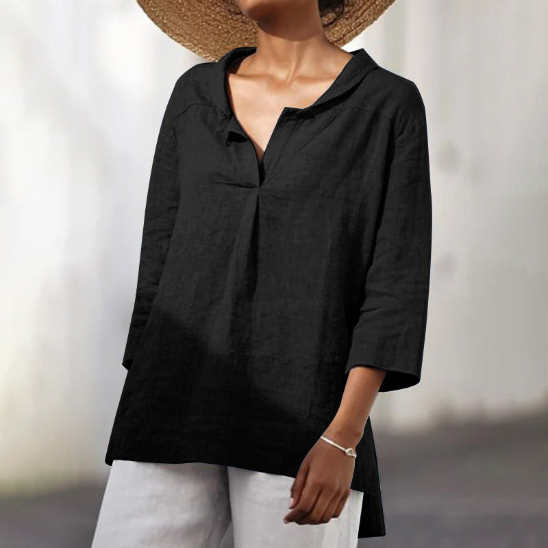 Vintage 3/4 Length Sleeves Casual Women Shirts