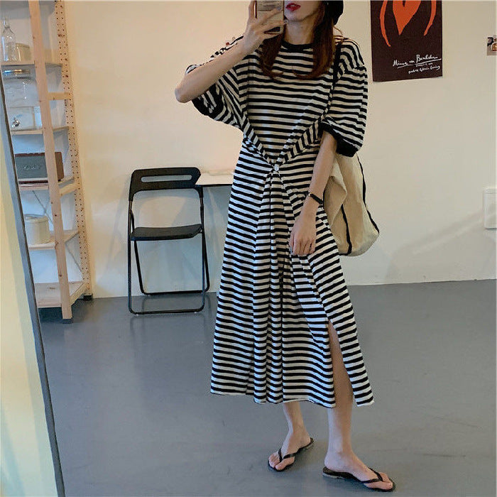 Designed Striped Summer Plus Sizes T Shirts Dresses
