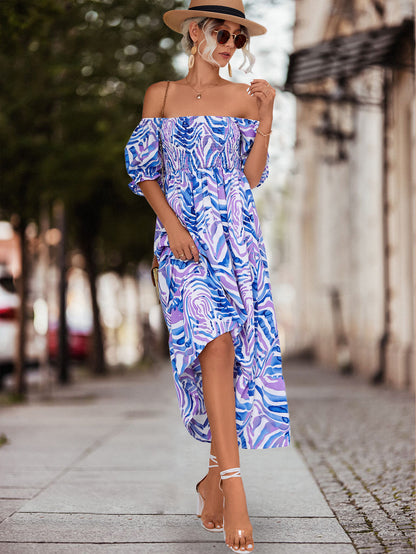 Casual Off The Shoulder Floral Print Summer Dresses