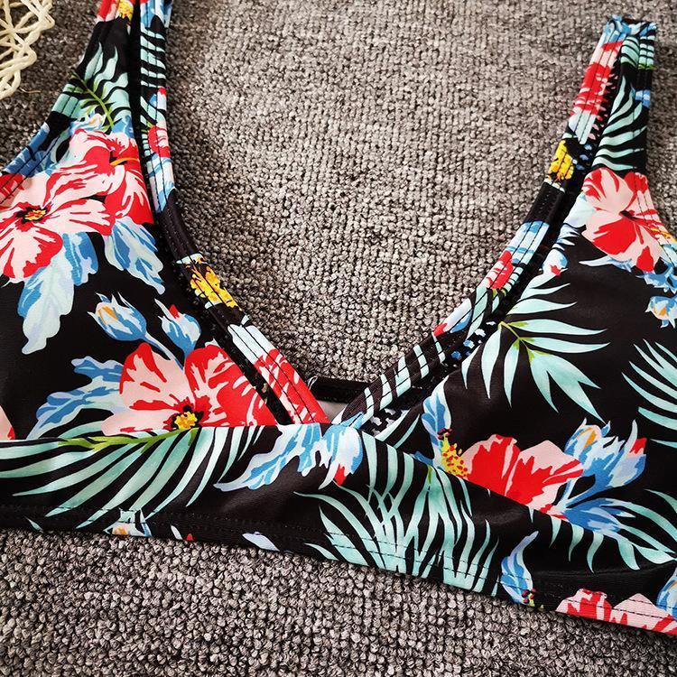 Women High Waist Floral Print V Neck Bikini-STYLEGOING