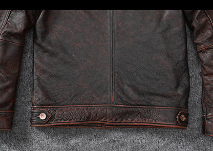Vintage Cowhide Leather Overcoats Jackets for Men
