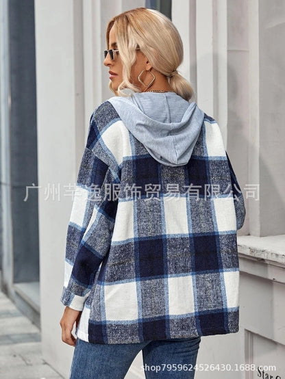 Leisure Women Plaid Hoodies Long Sleeves Shirts