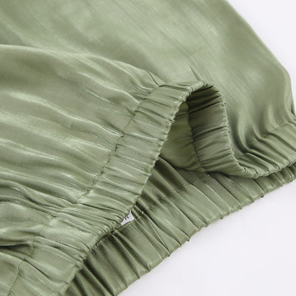 Casual Satin Women Long Sleeves Shirts and Wide Leg Pants