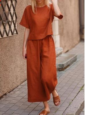 Leisure Women Loose Linen Two Pieces Suits