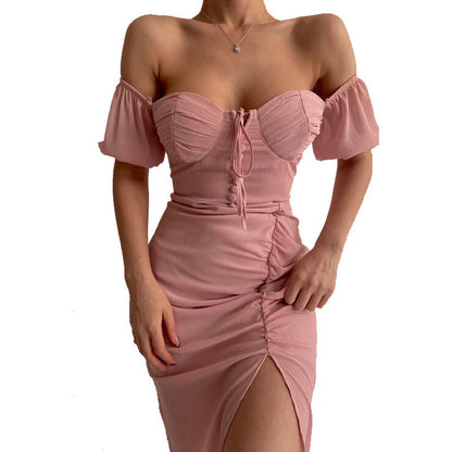 Sexy Off The Shoulder Lace Up Tight Mini Dresses