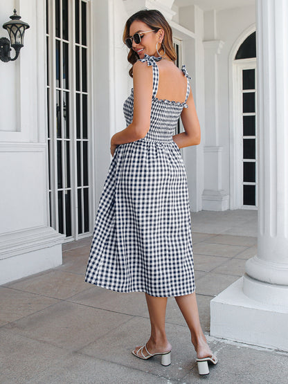 Summer Plaid Sleeveless Daily Dresses