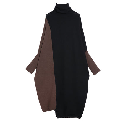 High Neck Knitting Bat Sleeves Irregular Cozy Long Dresses
