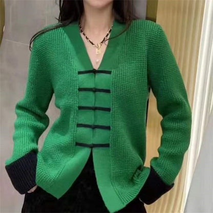 Vintage Knot Button Design Knitting Sweaters for Women