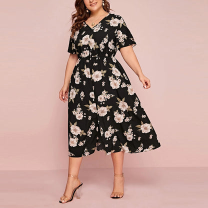 Women Chiffon Short Sleeves Plus Sizes Dresses