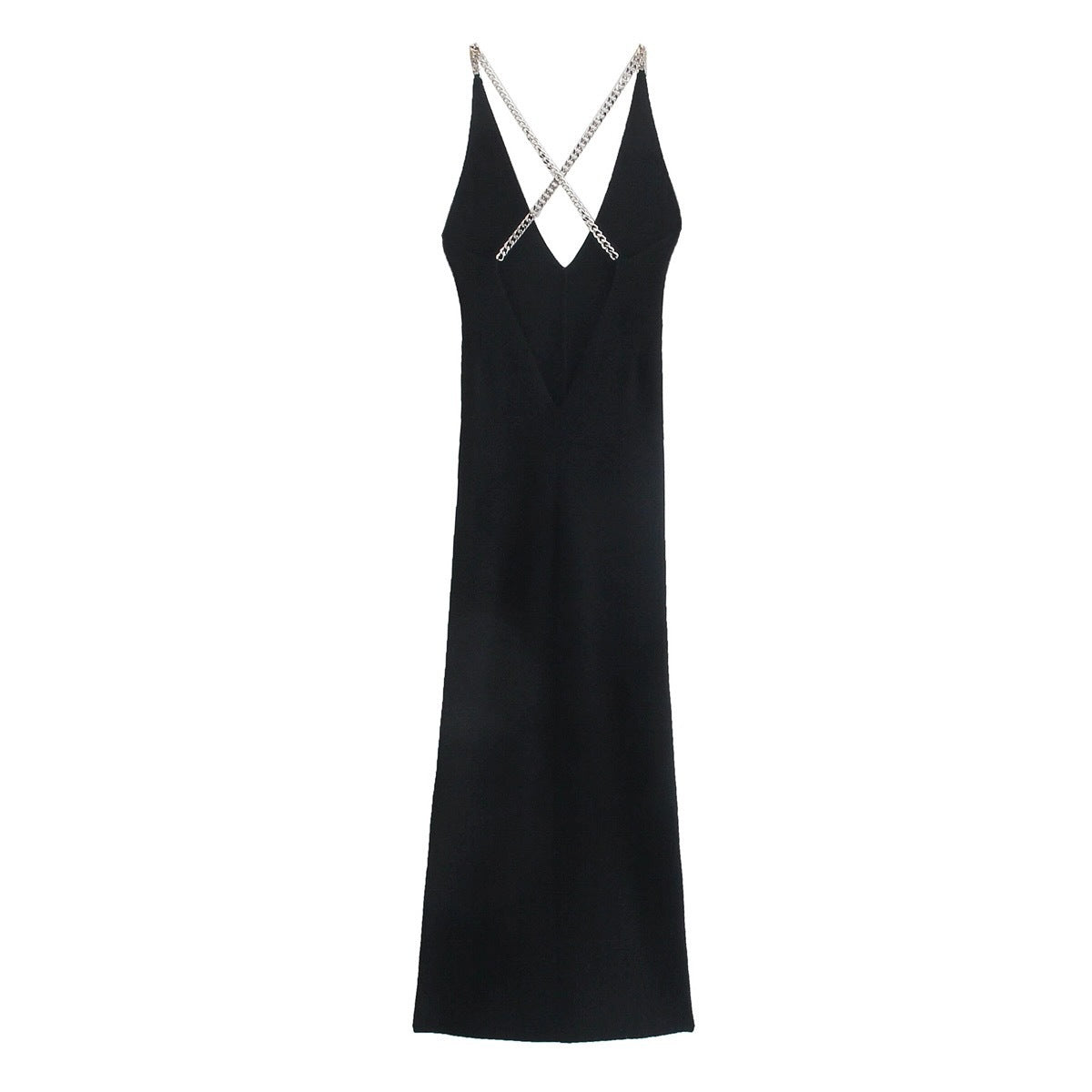 Sexy Black Backless Knitting Crossed Chains Women Dresses